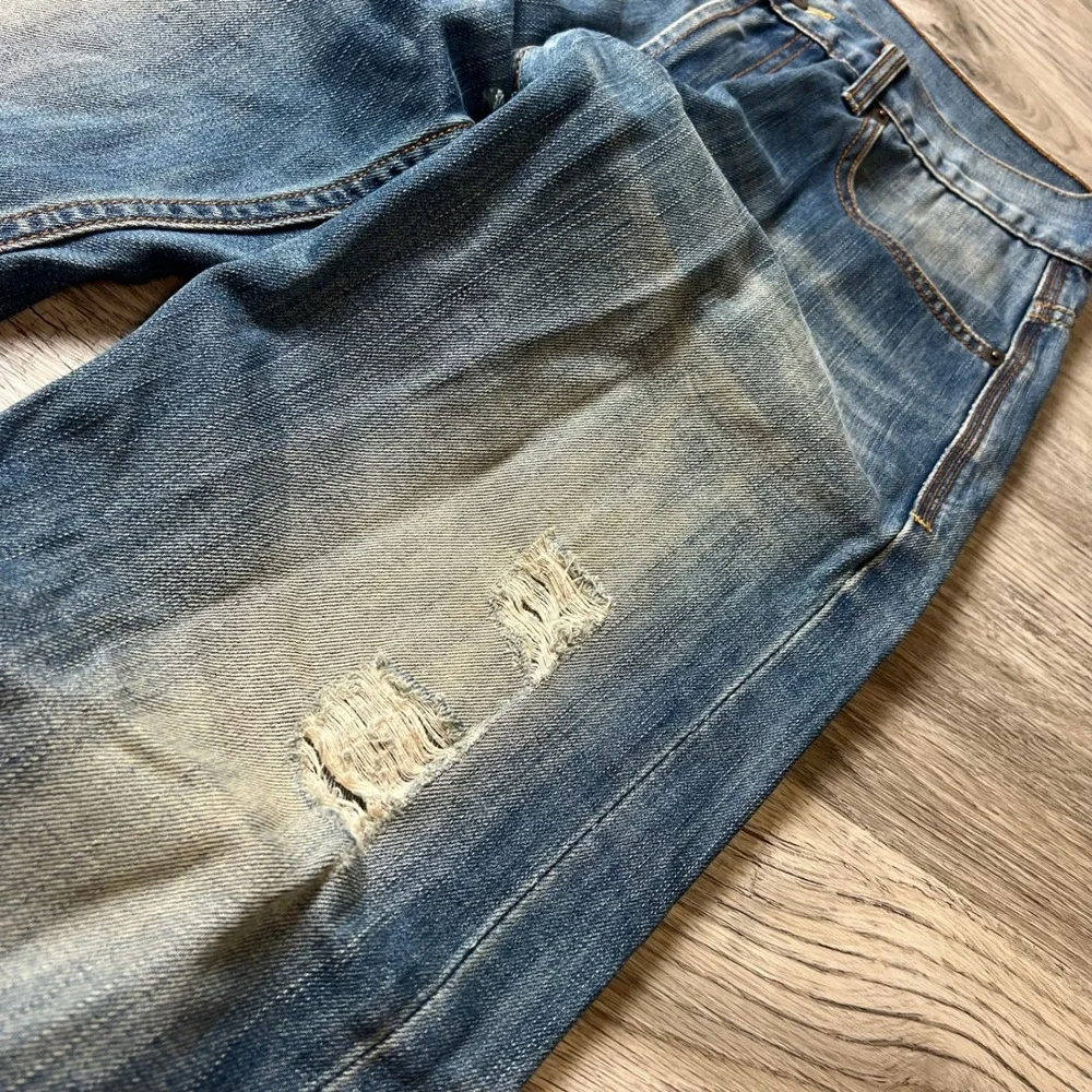 Lee Zed Jeans Mens 32x32 Blue Distressed Straight Leg Denim Medium Wash Cotton